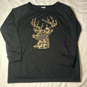 BiBi Leopard Reindeer Black Crewneck Sweatshirt